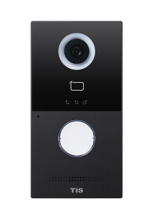 1-button SIP Video Door Phone TIS-INT-1VL-C60 1. Body material: Aluminum + Tempered Glass, ABS button 2. Camera: 2M pixels, automatic lighting, Viewing angle: 110°(H) / 60°(V) 3. RF card reader: 13.56MHZ & 125kHz 4. Output Relay: 2 output relay for door opener 5. IP / IK Rating: IP65, IK06 6. 3 integrated indicators 7. Installation: Surface Mount 8. PoE (IEEE802.3af, Power-over-Ethernet); 9. Complies with SIP standard for easy integration in every SIP PBX