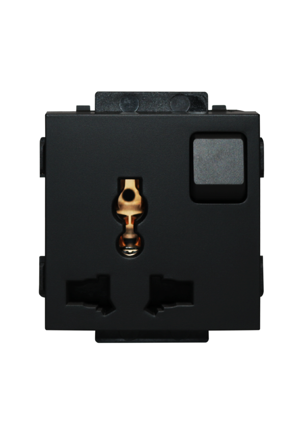 Click 13A,220V  Universal socket with switch Black