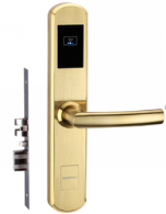 [TIS-E200-GOL] "Mifare card lock,proximity Pure 304#  panel/ handle/handle collar/cylinder  American standard 5 latches mortise Work with alkaline battery Emergency key for backup use 500,000 times life test Offline system for management Die casting 304# stainless steel mortise latch and deadbolt