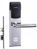 [TIS-E300-SLV] Mifare card lock Stainless steel panel/handle/handle collar/cylinder cover American standard 5 latches mortise Work with alkaline battery Emergency key for backup use 500,000 times life test Offline system for management Die casting 304# stainless steel mortise latch and deadbolt