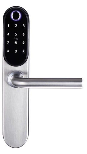 [TIS-K710F-SLV] "Smart BLE Digital Lock, IP65 Work with proximity card 304# stainless steel panel/handle Satin stainless steel treatment American standard 5 latches mortise Available for 60/85,35/85,45/85 mortise Work with alkaline battery Emergency key for backup use 200,000 times life test Work with bluetooth technology Support remote passcode change Available for WIFI hub for remote management(optional)"