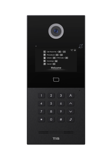 [TIS-INT-43-PB63] 4.3” SIP Video Door Phone TIS-INT-43-PB63 1. Front panel: Aluminum + Tempered Glass 2. Display: 4.3 Inch, color TFT LCD 3. Camera: 2 Mega pixels, automatic lighting, 110°(H) / 67°(V) 4. RF card reader: 13.56MHZ & 125kHz 5. Output Relay: 3 output relay for door opener 6. IP / IK Rating: IP65, IK06 7. Installation: Surface Mount 8. PoE (IEEE802.3af, Power-over-Ethernet) 9. Built-in Induction loop 10. Complies with SIP standard for easy integration in every SIP PBX