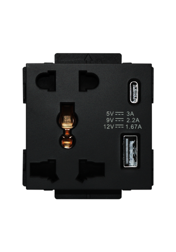 [CLK-UNV-USBCA-BLK] Click 13A,220V  Universal socket with  2USB(C+A) 5 Pin (fast charge)  Black