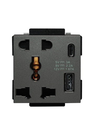 [CLK-UNV-USBCA-GRY] Click 13A,220V  Universal socket with  2USB(C+A) 5 Pin (fast charge)  Gray