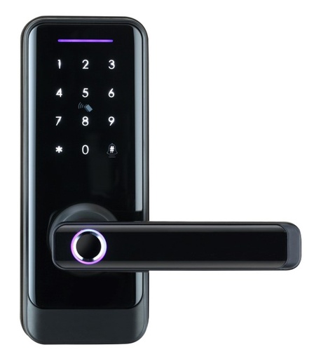 [TIS-A233F-BLK   Single] "Smart BLE Digital Fingerprint Lock, Work with proximity card Aluminum alloy panel/handle Black oxidation treatment Available for 60/85,55/72 mortise or single latch Work with alkaline battery Emergency key for backup use 300,000 times life test Work with bluetooth technology Support remote passcode change Available for WIFI hub for remote management(optional)"